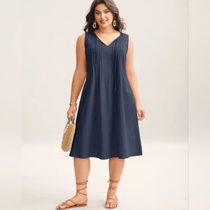 Bloomchic NWT Dark Blue Pleated Cotton Sleeveless Dress Size 2X